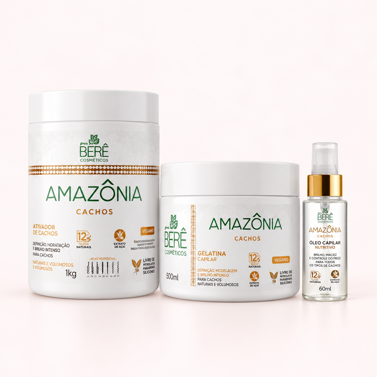 Kit Amazônia Cachos — Ativador + Gelatina + Óleo